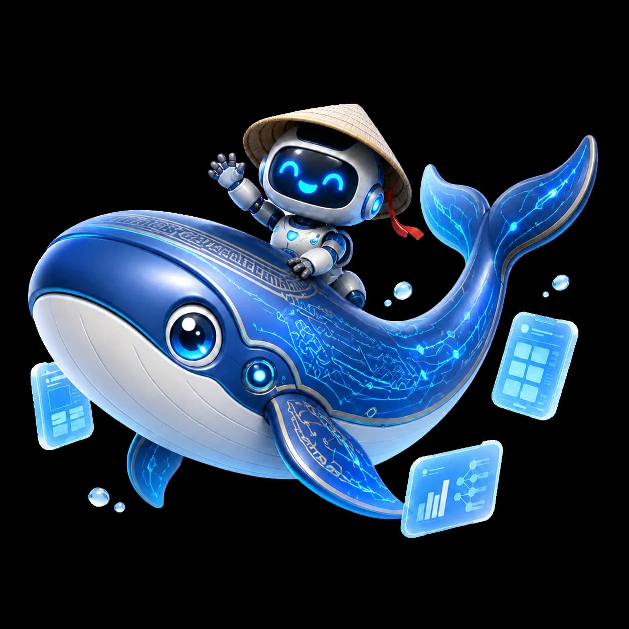 Cá voi xanh chibi và trợ lý AI đội nón lá của DolphinX
